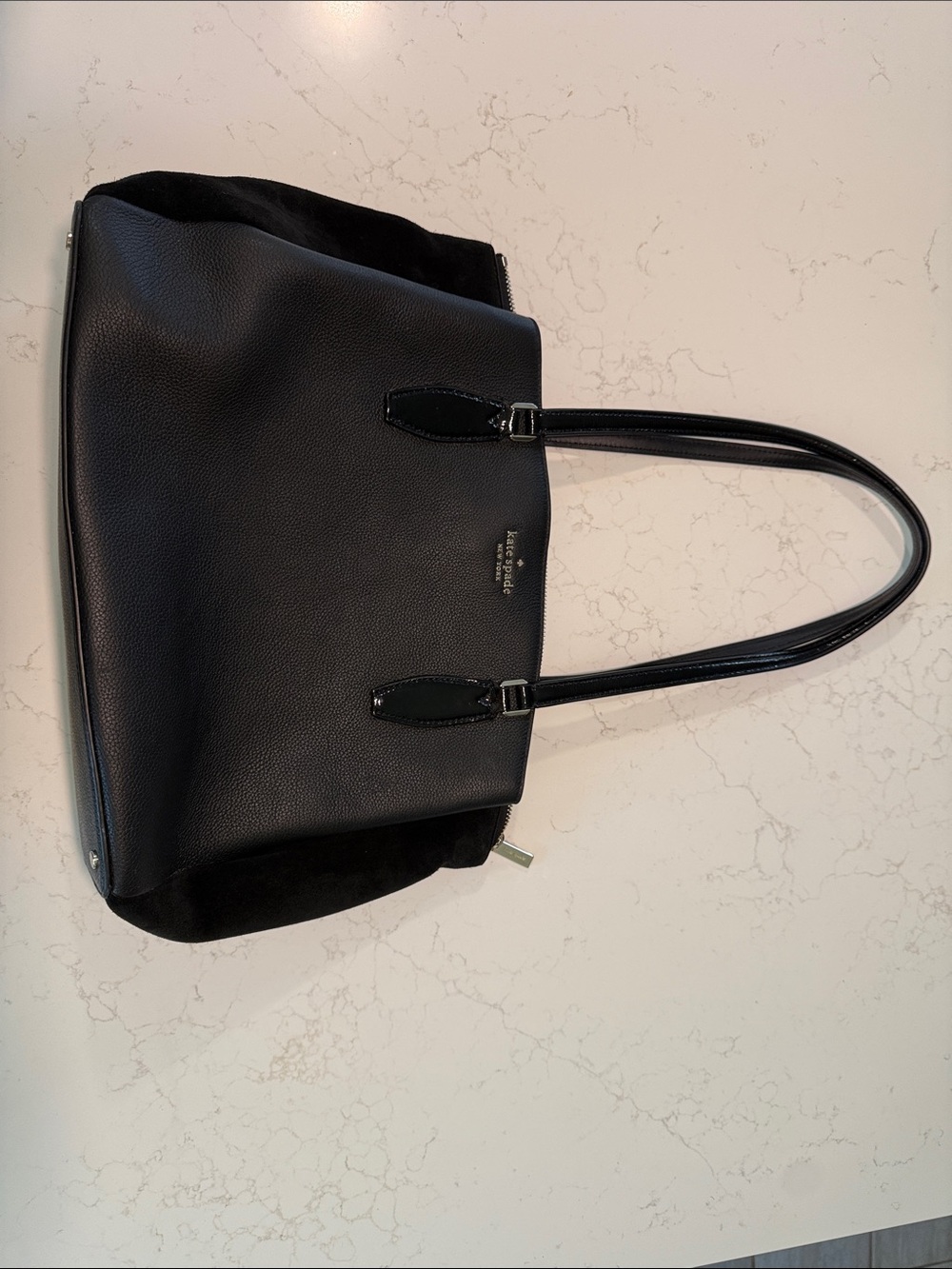 kate spade Black Pebbled Leather and Suede Tote